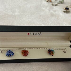 Macy's Sterling Silver Bracelet with Colorful Heart Charms